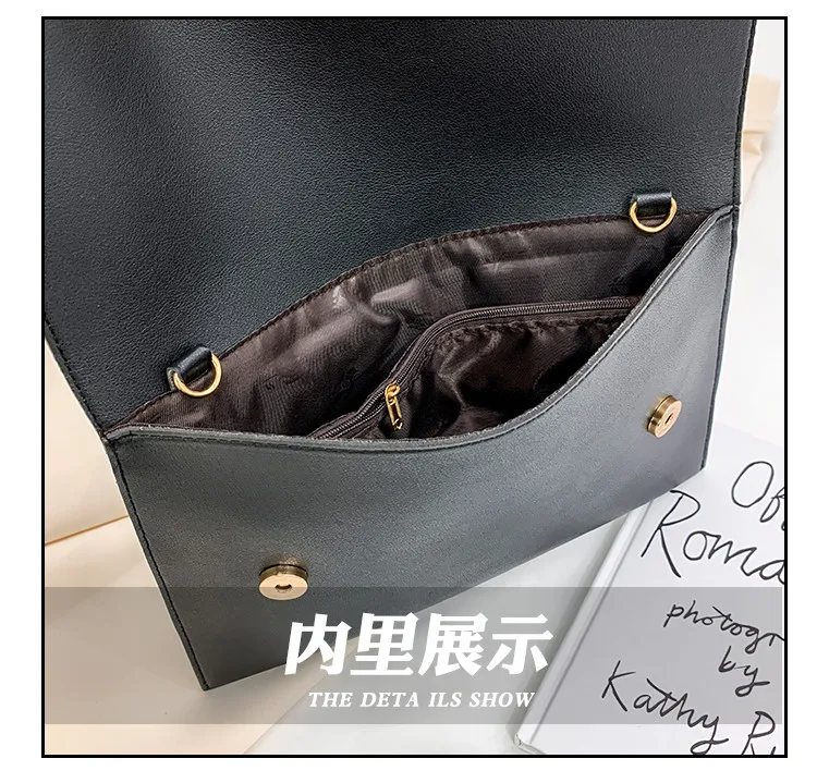 Elegant Ladies Envelope Clutches Fashion Female Shoulder Bag PU Leather Chains Crossbody Bags women Clutch purses handbag black