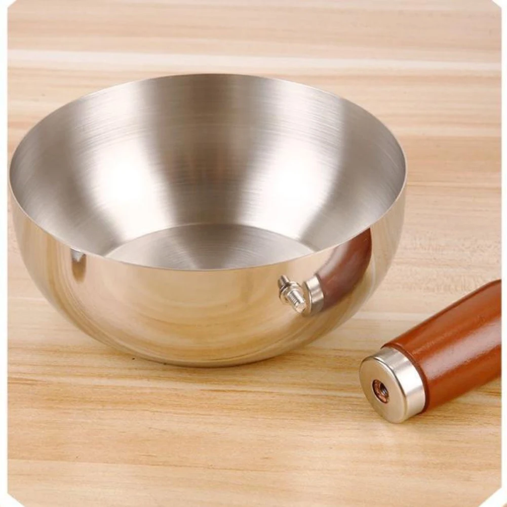 Cooking Bowl Stainless Steel with Wooden Handle Multifunctional Baby Food Pot Suitable for Induction Cooker and Gas Stove
