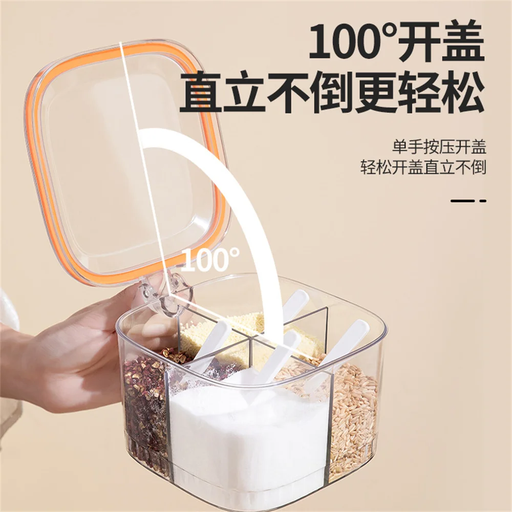 Kitchen SeasoningBox, Four Compartment Integrated Hot Pot,Household  Bottle, Flavor Cup, Salt Jar