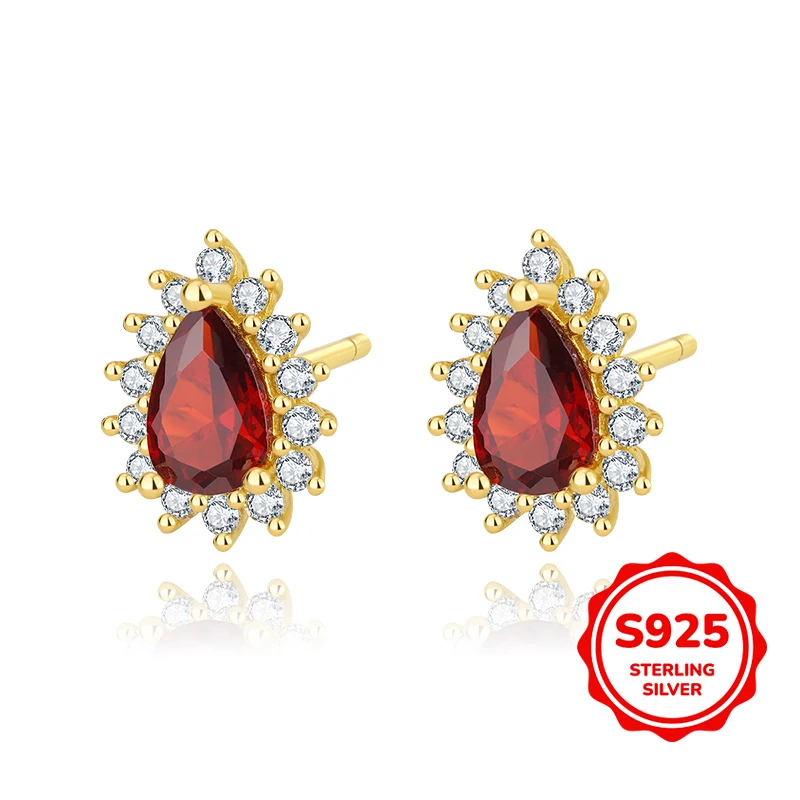 

Exquisite and Elegant Authentic S925 Silver Water Drop Dark Red Zircon Temperament Versatile Women's Earrings