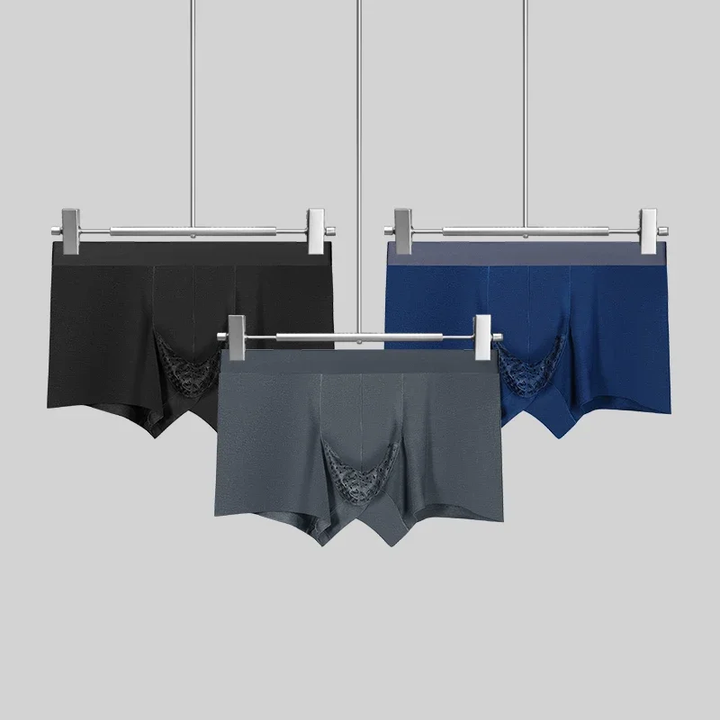 3 قطع ملابس داخلية للرجال، سراويل مسطحة منفصلة جافة ورطبة للرجال، نمط سفلي من الحرير الجليدي القابل للتنفس، دعم الصفن