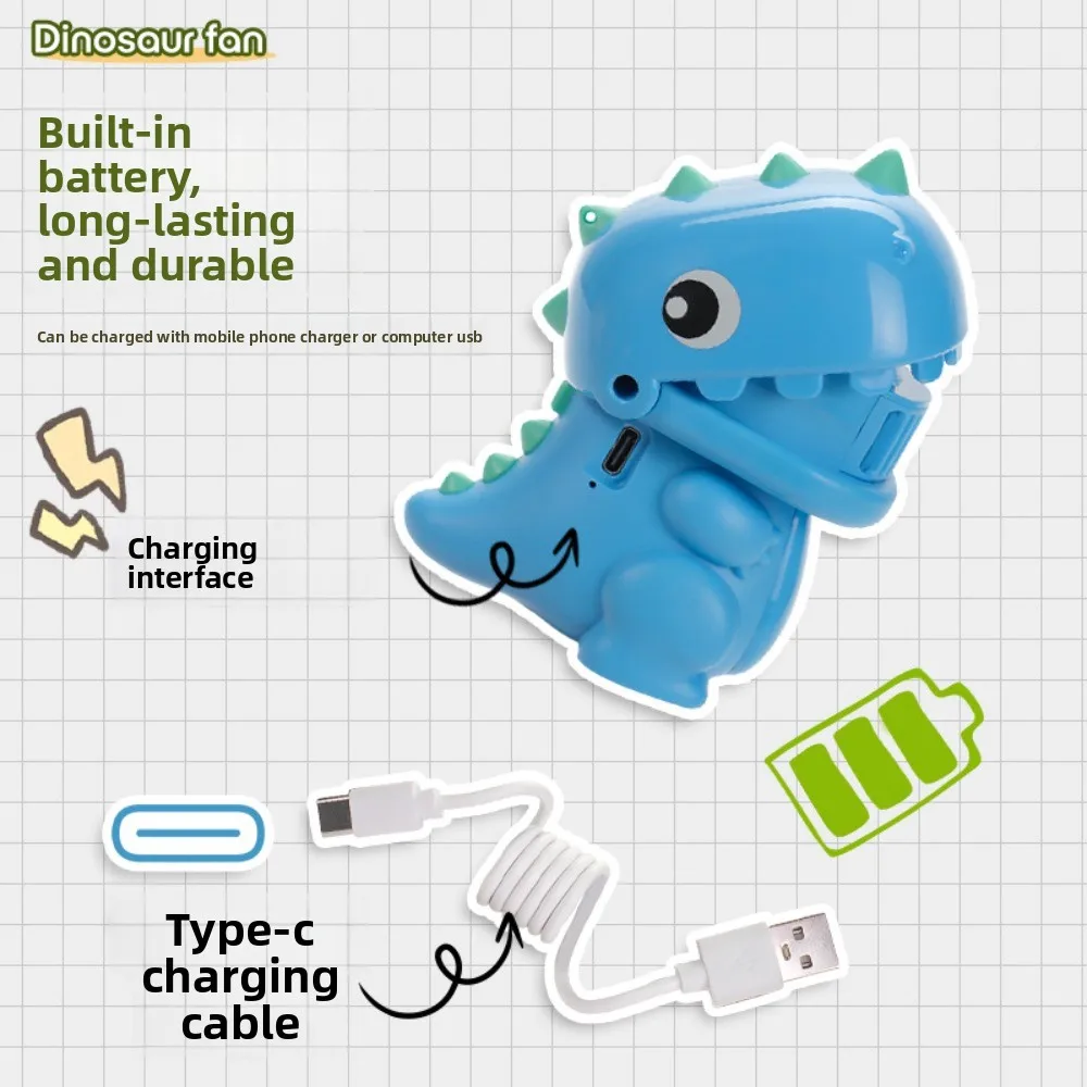 Safety Cartoon Dinosaur Handheld Fan 2 Speed USB Rechargeable Mini Portable Keychain Hanging Bladeless Fan Boys Girls'Gifts image 4