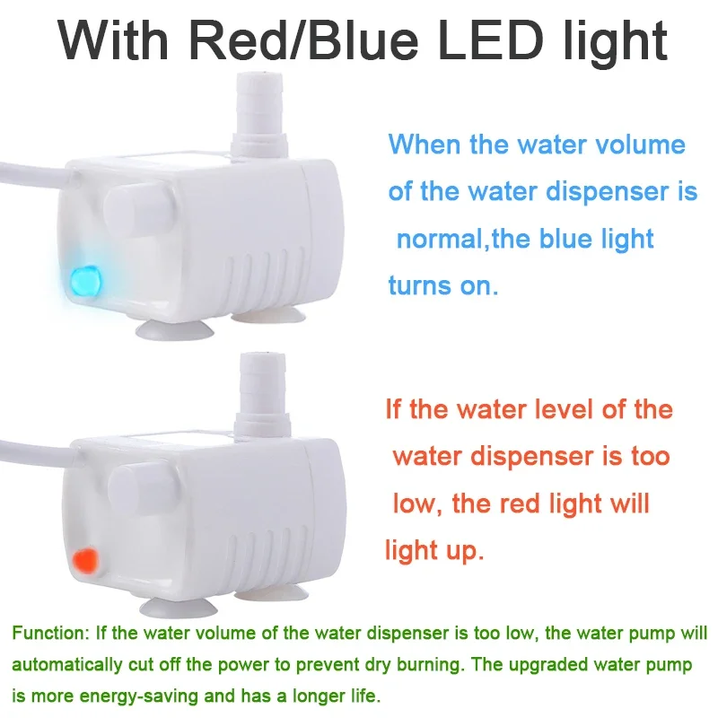 Water Pump LED Light Pet Cat Water Fountain Accessories Replacement Cats Dispenser Filter Element Anti-Dry Boil Water Pump