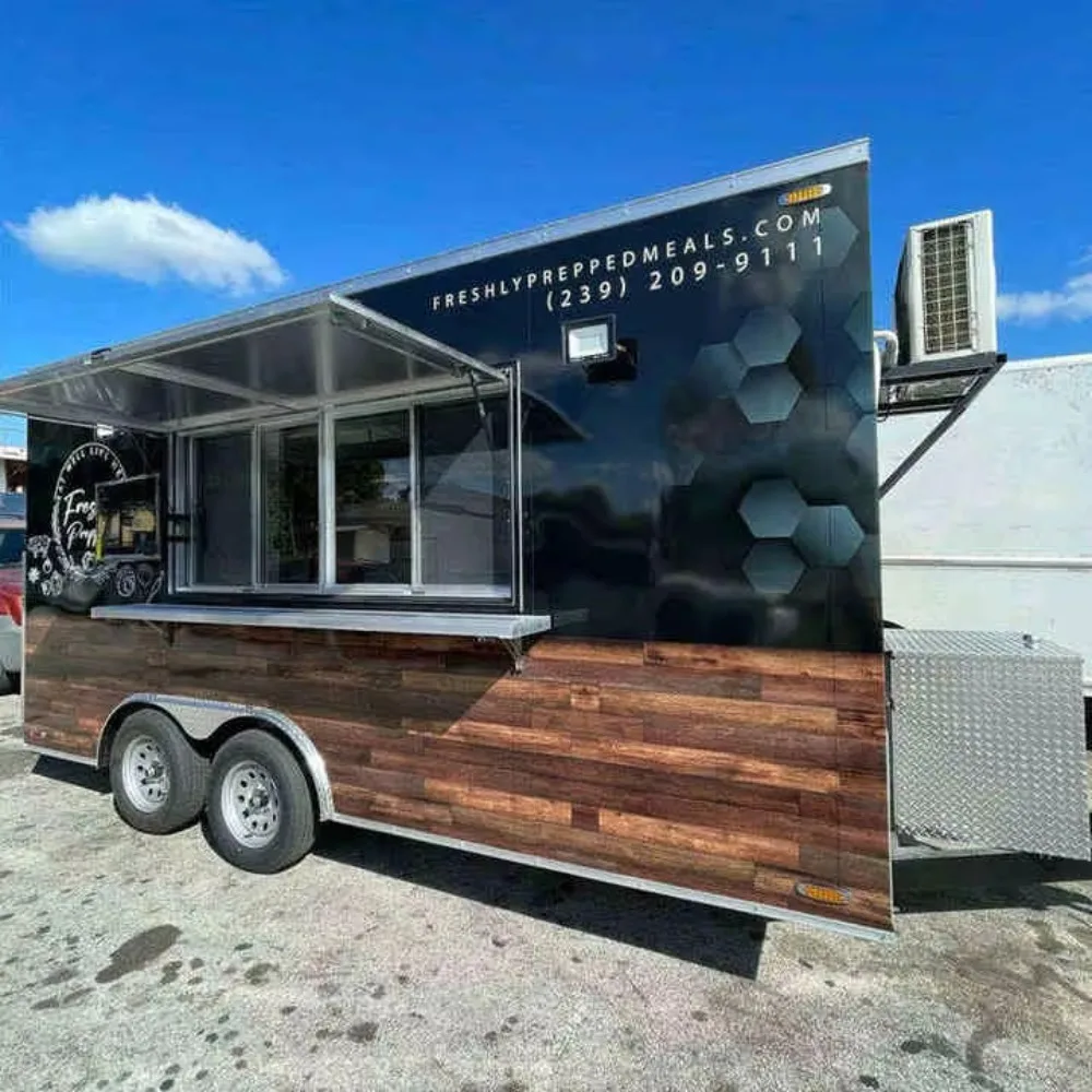 Square Food Trailer Factory Direct Sales Fully Equipped Mobile Snack Cart Trailer with Commercial Grade Kitchen Setup