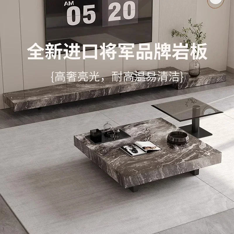 طاولة قهوة إيطالية بسيطة وخفيفة الوزن وحديثة وبلاط صخري مربع وغرفة معيشة راقية للمنزل #4