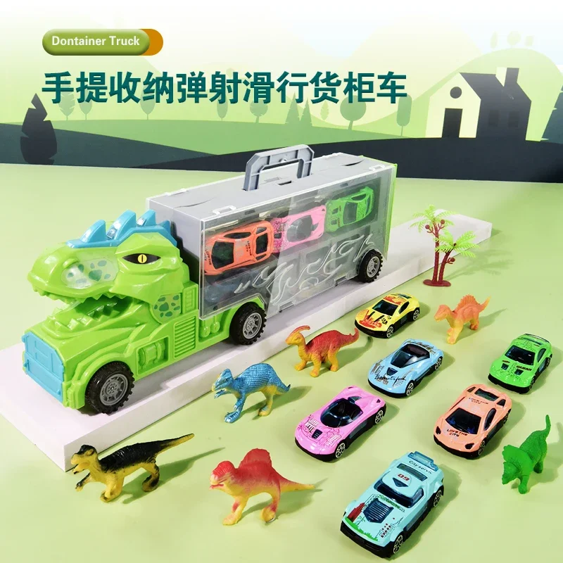 Dinosaur Deformation Ejection Container Truck, Kids Storage Engineering Vehicle, Boys Track Car Toy, Transformable Launch Large