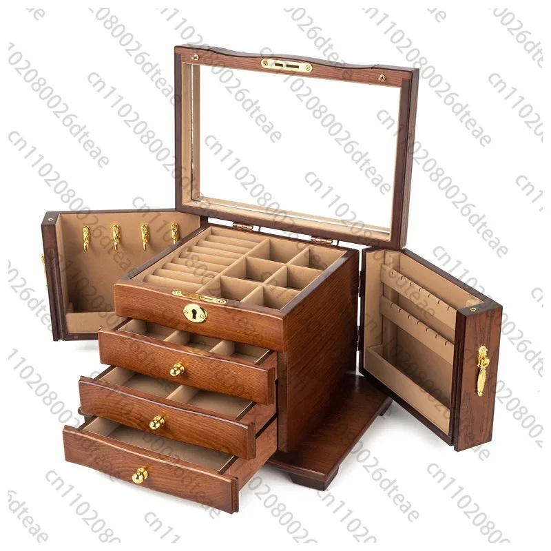 Wooden Jewelry Box Organizer Storage Luxury Multi Functional Jewelry Box With Lock Retro Drawer Style Display Packaging Supplies