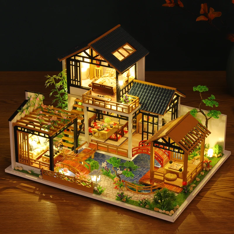 3D puzzle villa assembly building model doll house set, miniature DIY toy set, home bedroom decoration with furniture