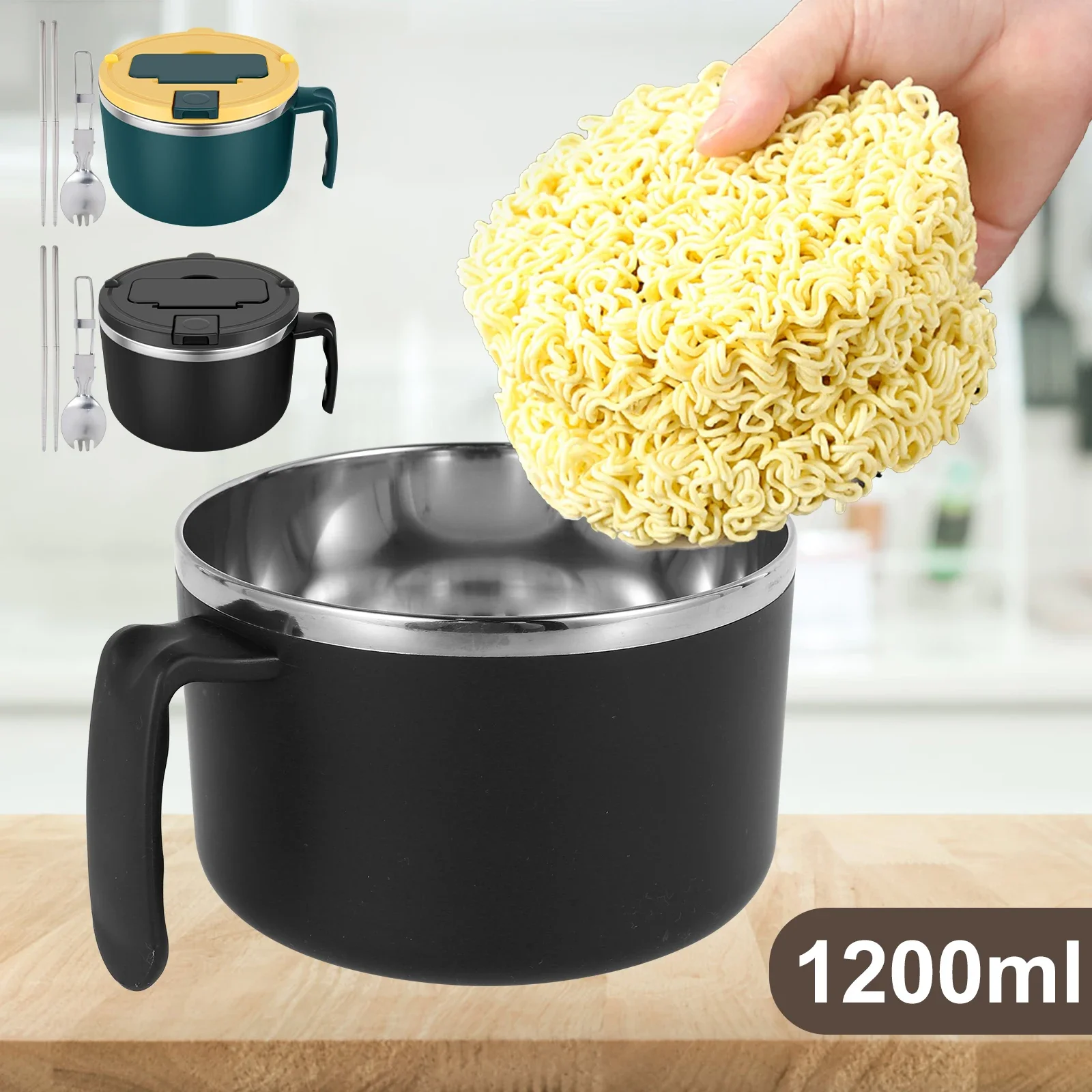 

1200ml Rapid Ramen Bowl Microwave Ramen Noodle Bowls with Spoon Chopstick Safe Noodles Cooker Bowl for College Home Office