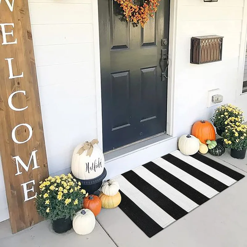 Carpet, home door, bedroom, Nordic style woven carpet, indoor and outdoor striped design,straight and minimalist carpet