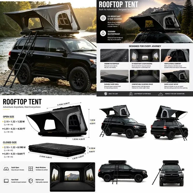 Quick Auto All Season SUV Overlanding Camping New Double Layer 3 Person Rooftop Tent