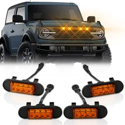 Car LED Front Grill Light For Ford Bronco 2021 2022 2023 Wilderness Edition Amber Daytime Running Light Warning Lamp Accessories