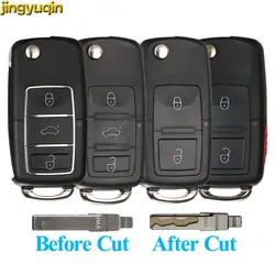 Jingyuqin Flip Remote Car Key Fob Shell With Cut Service For Volkswagen VW B5 Golf Polo Tiguan Golf Sagitar Skoda Seat 2/3/4BTNS