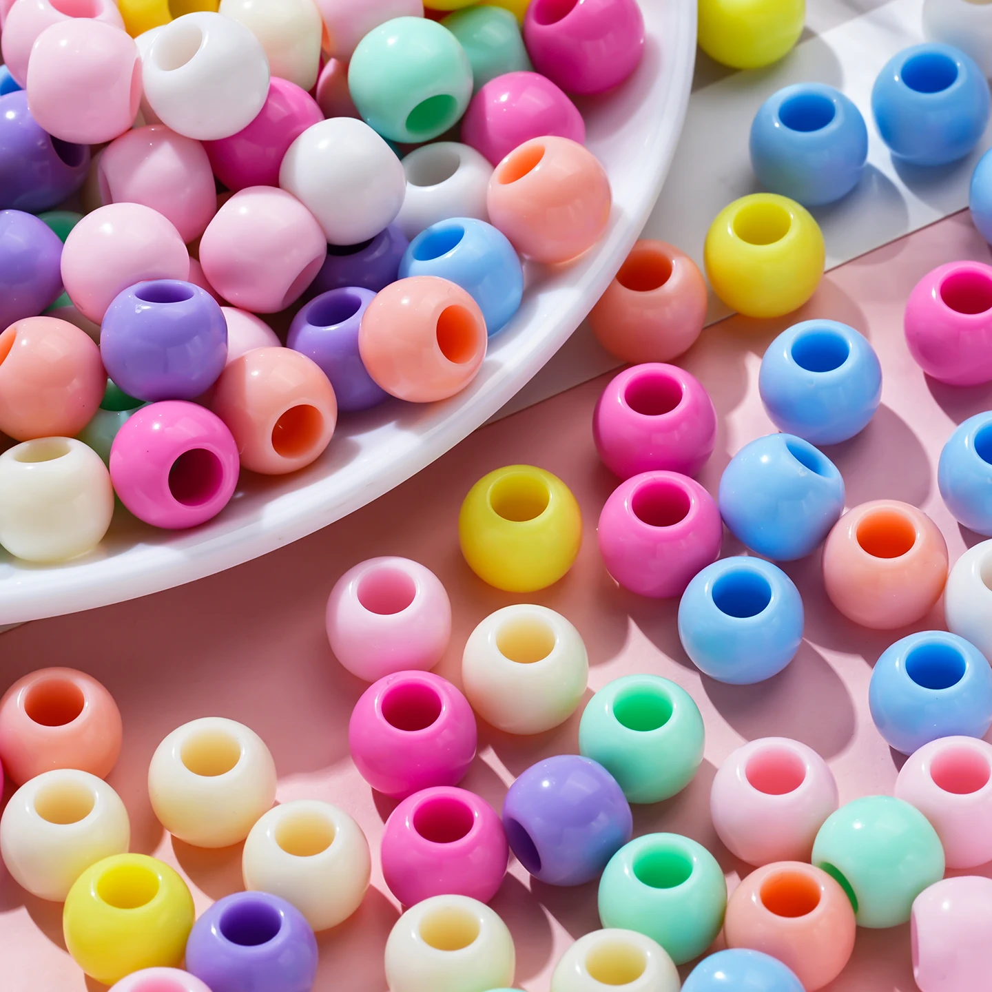 50/100 szt. Kolorowe akrylowe koraliki z dużym otworem 10/12 mm, koraliki dystansowe do samodzielnego tworzenia kolczyków, łańcuszków do telefonów, naszyjników, materiały do wyrobu biżuterii