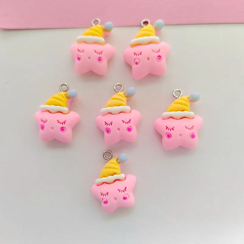 10PCS Sweet Cute Nightcap Star Sleeping Kawaii Resin DIY Necklace Pendant Earrings Bracelet Keychain Decoration Accessories