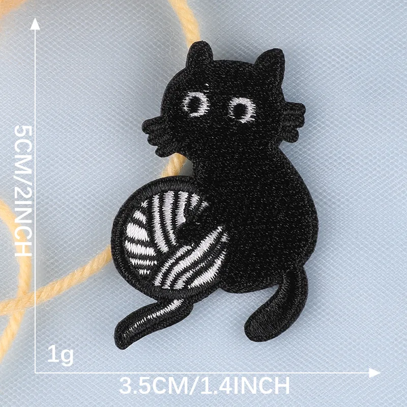 Cartoon Black Cat Badge Patches for Clothing Logo Accessories Decorative Patch Stickers DIY Embroidered Applications for Sewing