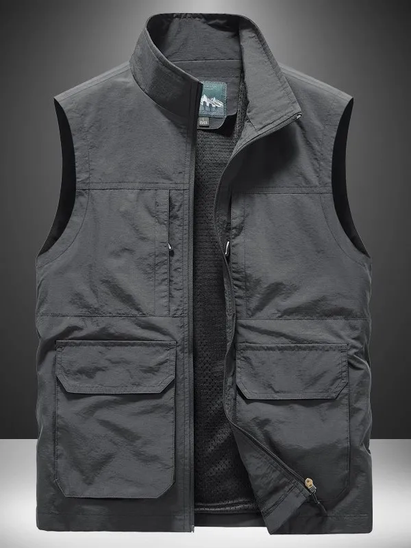 

Men's Casual Sleeveless Vest Spring Summer Loose Fit Outdoor Workwear Dry Fast Urban Style Zipper Closure Color Jacket