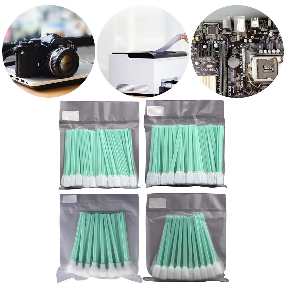 50Pcs/Bag Printhead Cleaning Swab Sponge/Polyester Stick Industry Micro Cotton Swab for Laser Lens Protective Windows Head Parts