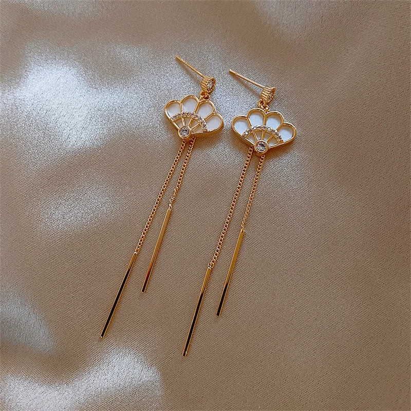 Fashion Fan Shaped Earrings for Women Long Tassel Dangle Earring 2026 New Advanced Sense Of Female Party Jewelry Accessories