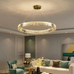 Indoor modern LED crystal chandelier, living room, bedroom ceiling, golden chrome chandelier, luxurious circular lighting fixtur