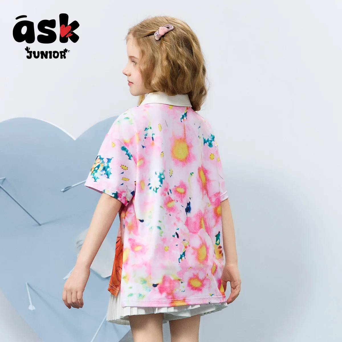 قميص بولو صيفي بأكمام قصيرة للفتيات بألوان متباينة ونمط البنات مطبوع بأكمام قصيرة #3