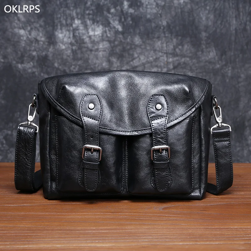 Skórzana męska jednoramienna torba typu Srossbody, wierzchnia warstwa skóry bydlęcej, osobowość Retro casualowa torba typu Outdoor Messenger
