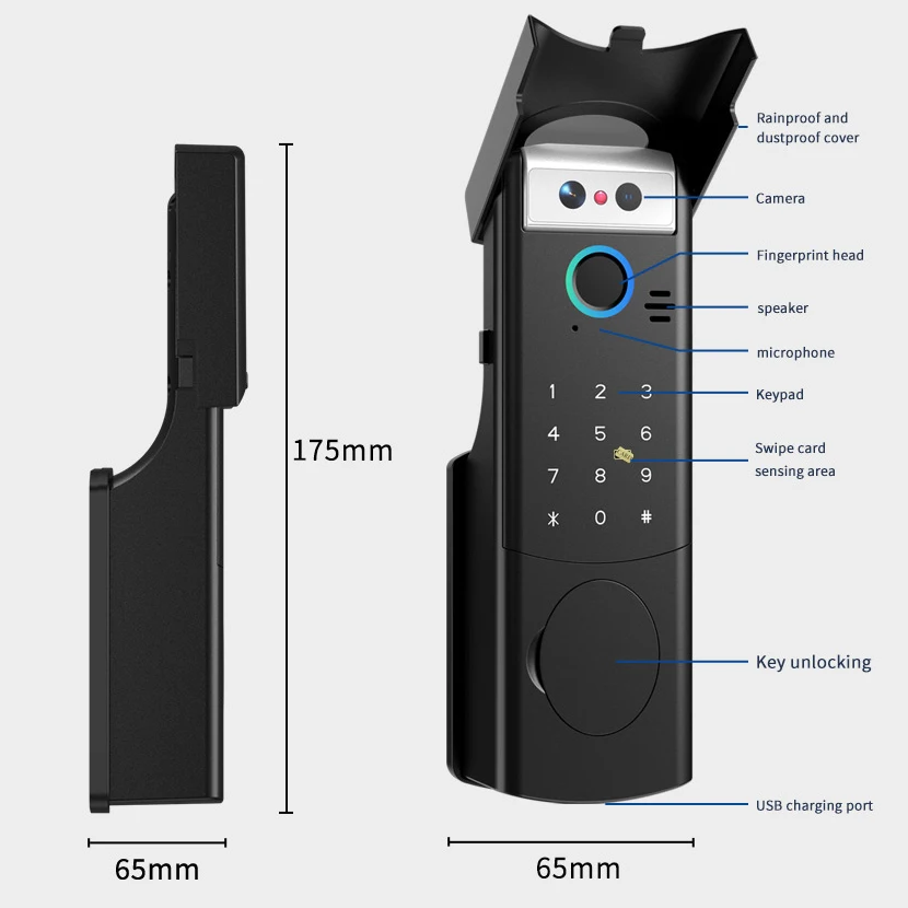 Outdoor waterproof Tuya Smart Life APP Control Fingerprint Password RFID Card Real-Time Intercom 3D Face Recognition Smart Lock - Image 5