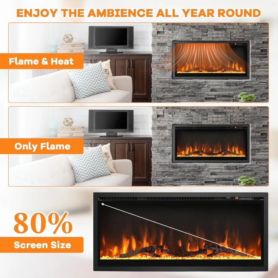 Inserto per camino elettrico Riscaldatore per camino da incasso a parete largo 36 pollici con termostato per un'atmosfera accogliente del soggiorno