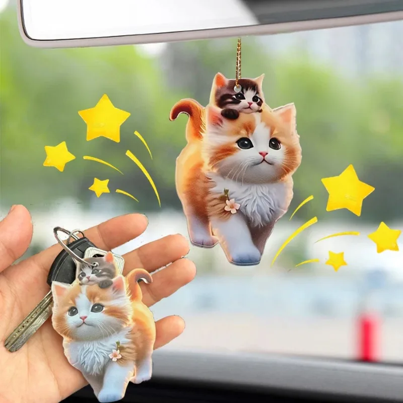 6/1pcs Cute Acrylic Cat Charms Flat Creative Cat Face Car Decoration Funny Backpack Charms Commemorative Gifts Auto Interior