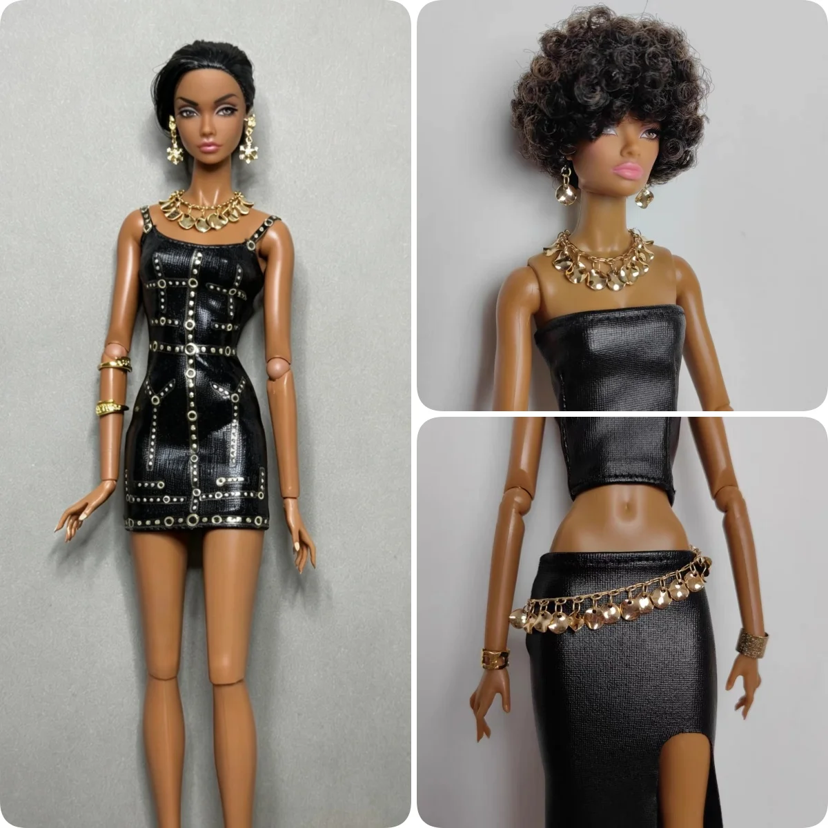 1/6 Doll Jewellery Parts Cool Gold Wave Necklace + Sequin Earrings + Fashion Waist Chain For 30cm Babi Supermodel Doll
