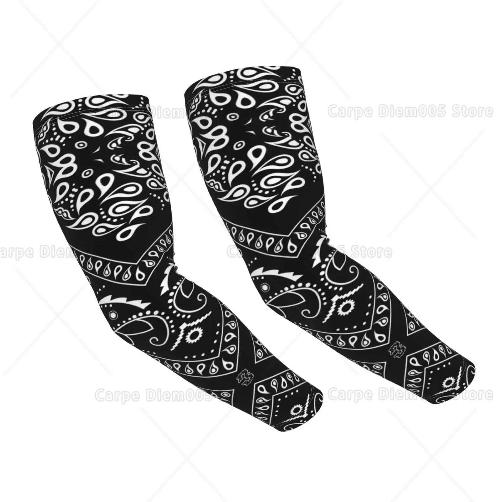 Vintage Black White Paisley Bandana UV Cooling Sun Arm Sleeves Cycling Driving Outdoor Guards For Men Women Street Style Summer