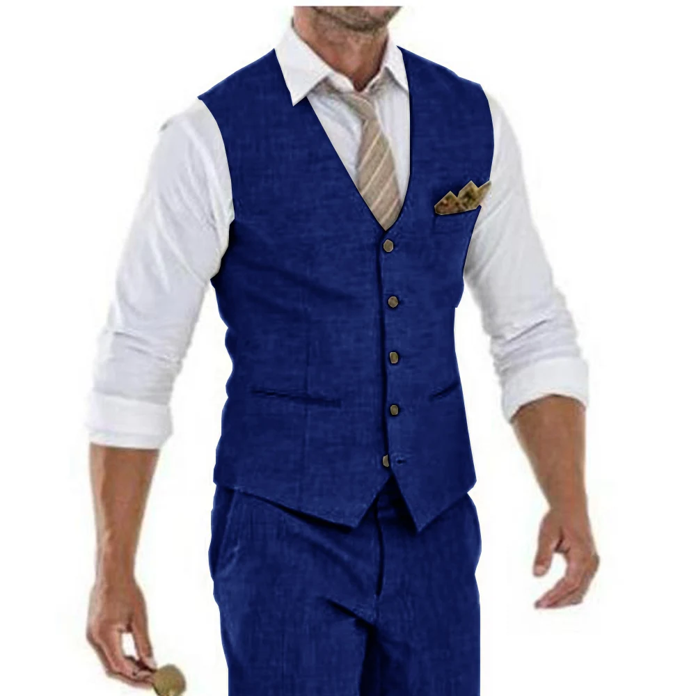 Single Breasted Elegant Suits for Men Wedding Linen Men\'s Casual Sleeveless Jacket Waistcoat Vest Vests Dress Up Man Suit Blazer