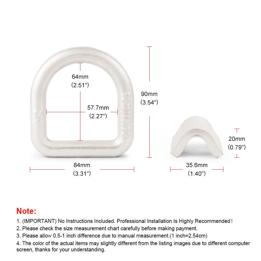 Anello a D in ferro forgiato saldato per carichi pesanti da 1/2" Anello di montaggio forgiato da 12000 libbre 1 pezzo per camion a pianale, rimorchio, dock, magazzino, pickup