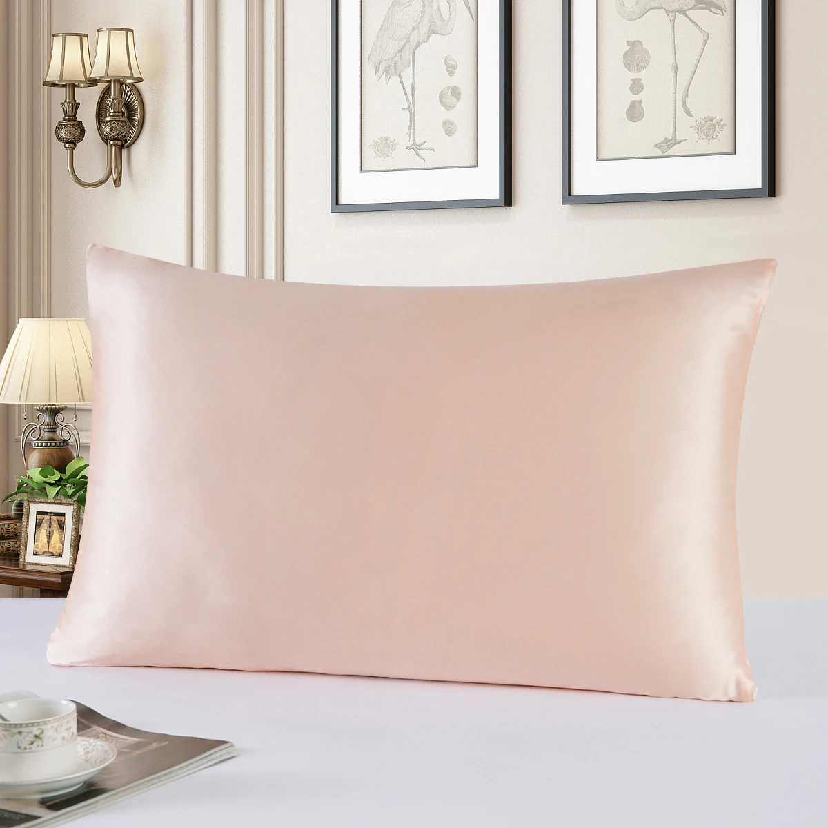 One Side 100% Mulberry Silk Pillowcase with Hidden Zipper Solid Color Pillow case for Sleep and Skin Care
