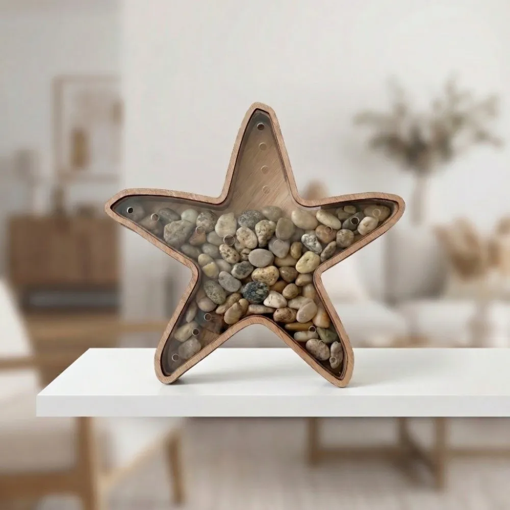 Creative Starfish-Shaped Display Box Wooden Translucent Storage Box Decoration Multi-Function Star Piggy Bank Display The Shells
