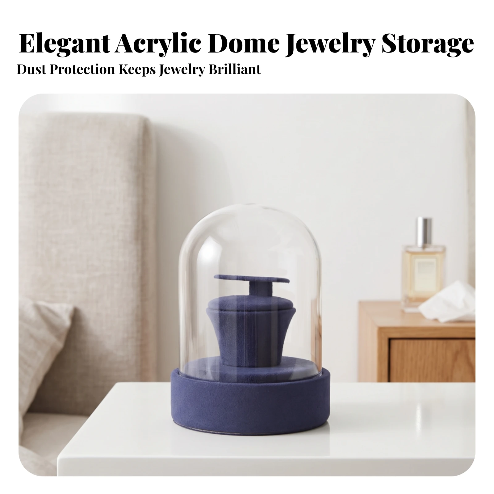 Jewelry Display Dome Velvet-Covered Jewelry Dome with Base Display Cloche Dustshielded Unobstructed View for Vanity
