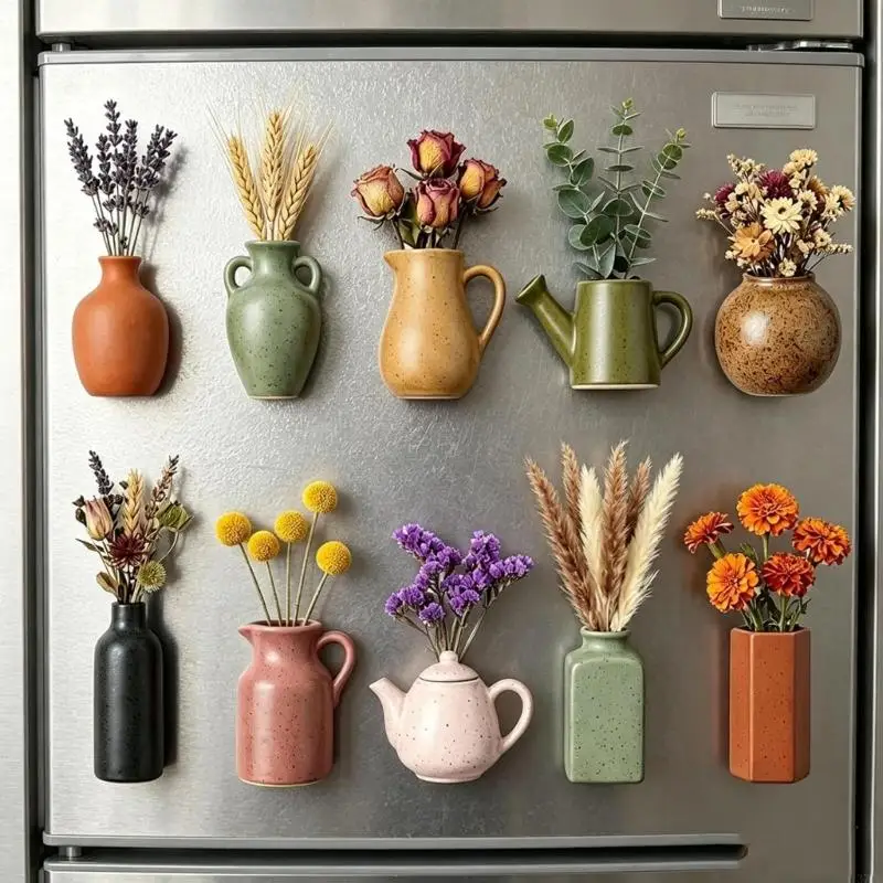 8PCS/Pack Creative Mini Pot Refrigerator Magnets Including modifiable Fabric herbage 37JD