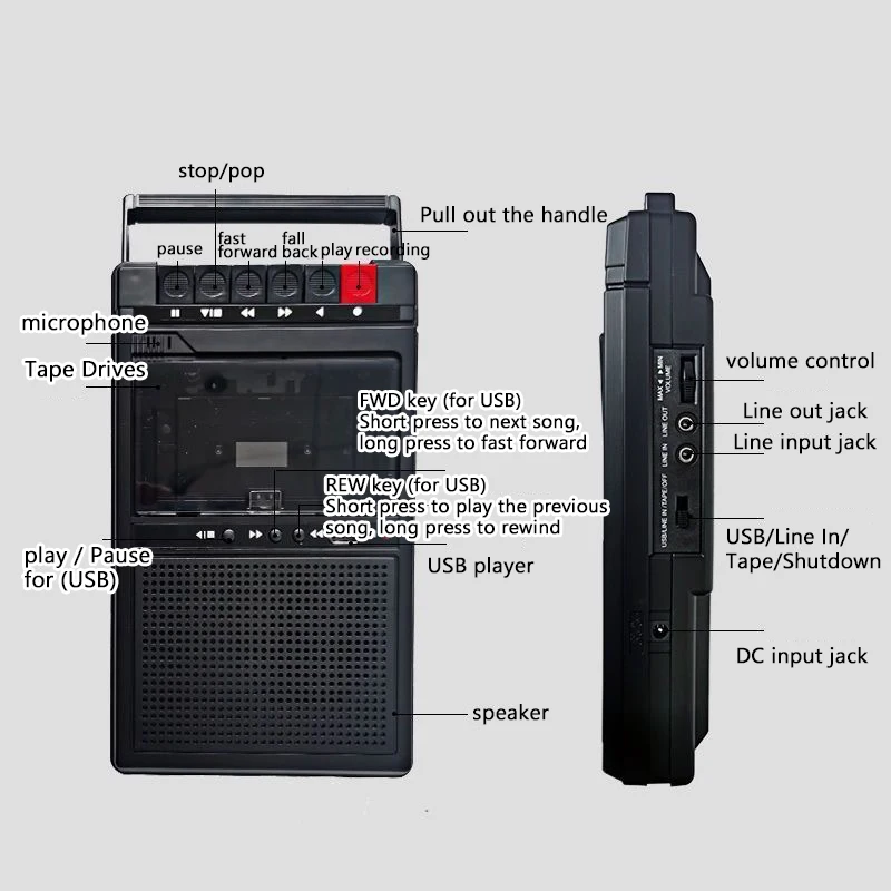 Portable Cassette Recorder Nostalgic Retro Portable Tape Player Walkie-Talkie Player Recorder and Playback All-In-One