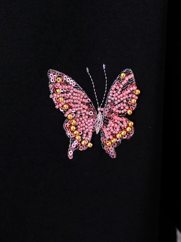 Women Sweatshirts Beaded Long Sleeve O Neck Black Sweatshirts Female 2024 New Fall Winter Pullover Loose Casual Oversized Jumper