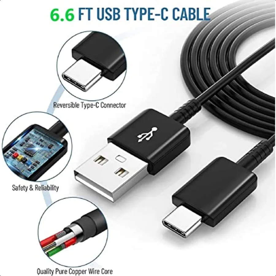 شاحن سريع لسامسونج شحن سريع شاحن سريع USB نوع C 6.6ft كابل الحبل لسامسونج غالاكسي الهاتف S10 S9 S8 زائد A51 A5