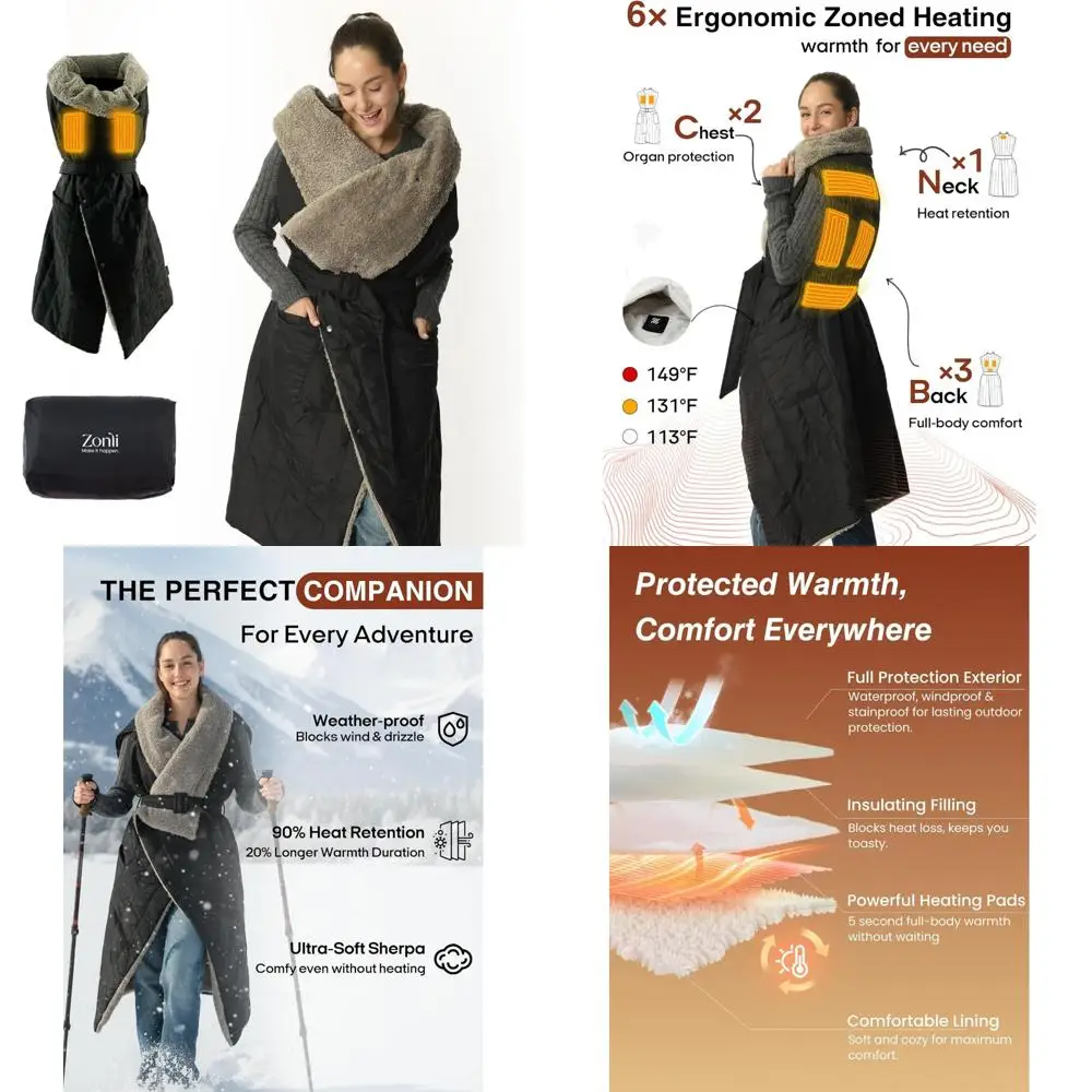 

Portable Cordless Heated Blanket by ZonLi - Battery Powered Wearable Blanket with Belt for Comfort and Convenience
