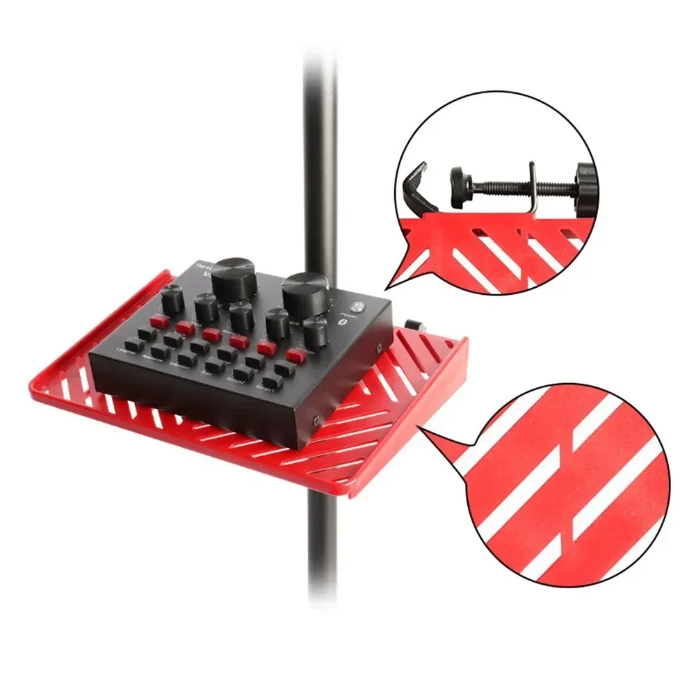 

SPORTFUNSF Universal Mic Stand Soundcard Tray Shelf Supporter Guitar Performance Live Stand Adjustable ABS Clamp 202*143MM PART
