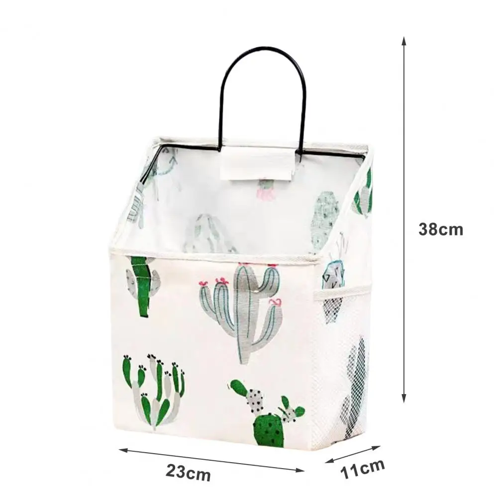 2Pcs Wall Hanging Storage Bag Pineapple Cactus Print Iron Frame Kitchen Bedroom Living Room Cloth Organizer Basket Home Supplies