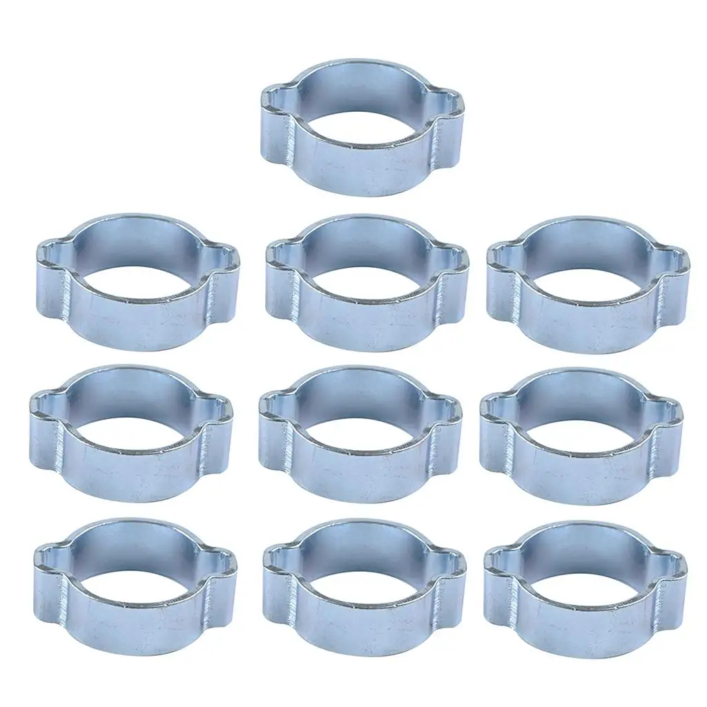 10pcs Double Ears Hose Clamp, 2 Ear Wide Adjustable 23-27mm Zinc-Plated Steel Hose Fuel Clamp Clips, Fuel Clamp