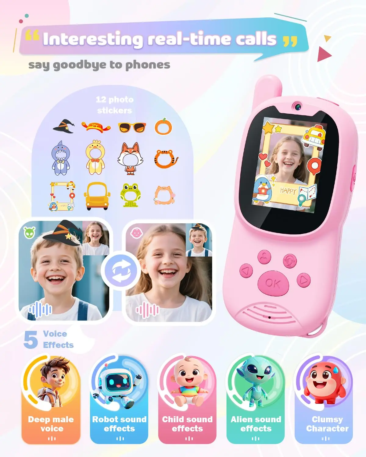 Video-walkie-talkies voor kinderen, 2-pack oplaadbare kinder-walkie-talkies kunnen berichten verzenden, kerst- en verjaardagscadeaus voor kinderen van 3-12 jaar