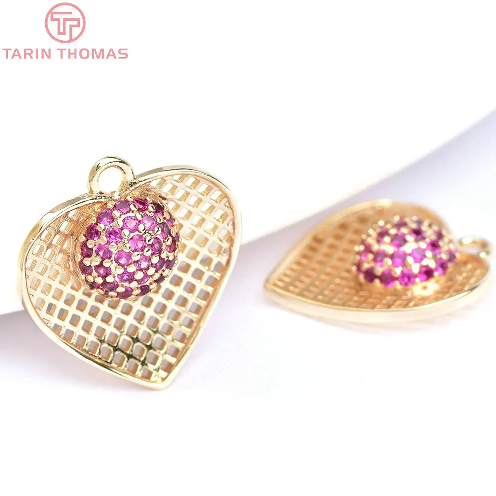 (6216) 2PCS 16,5 x15 MM 24K Gold Farbe Messing mit Zirkon Herz Charms Anhänger Hohe Qualität DIY Schmuck Machen erkenntnisse Großhandel