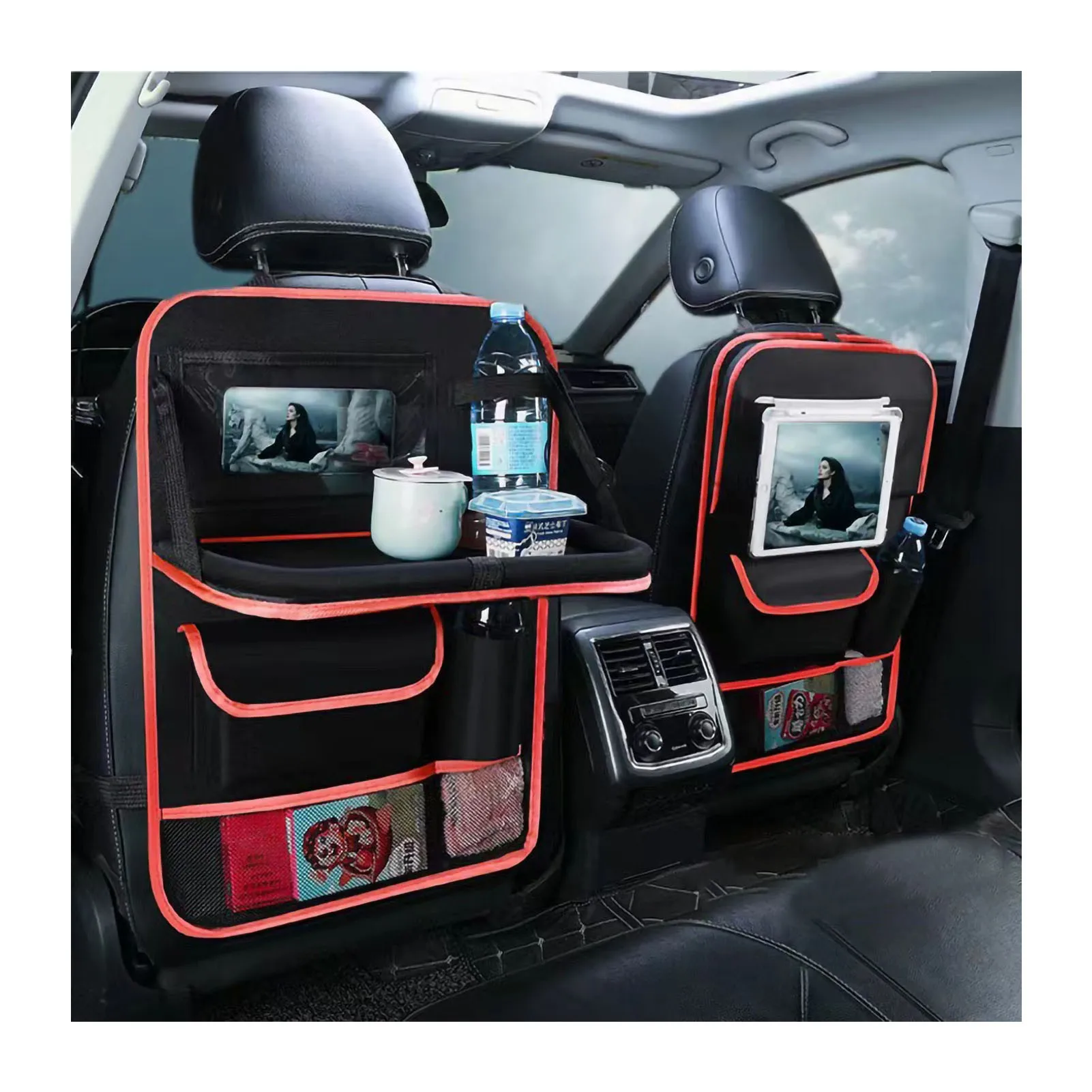 Car Seat Back Storage Bag Hanging Oxford Fabric Large Space with Touch Screen Transparent Film