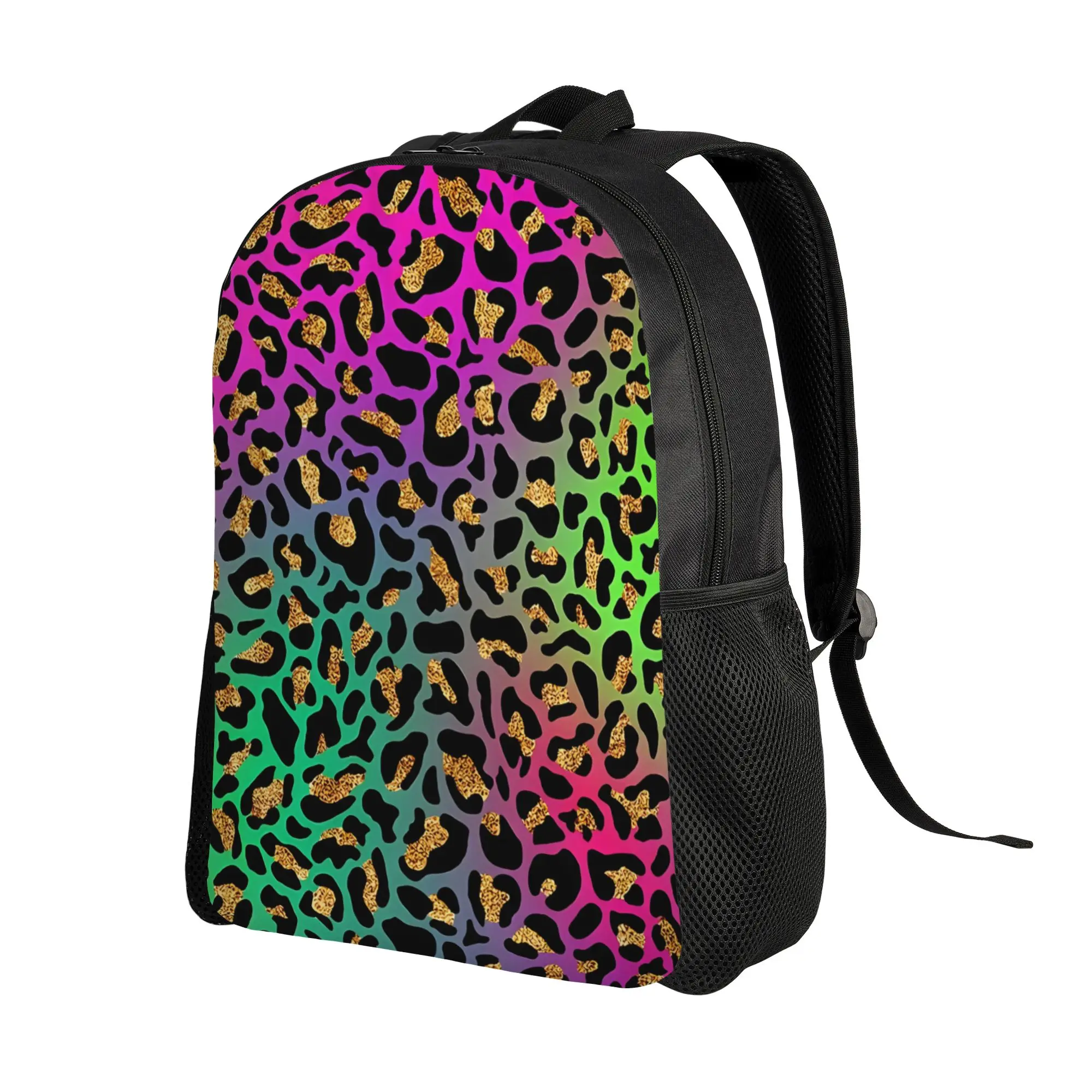 Back to school season Solid Neon Rainbow Leopard Animal Print V2 Daypack Leopard Print For Women College Bag Backpack