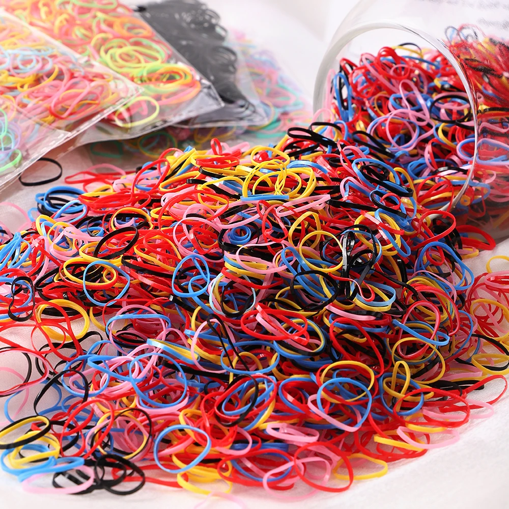 500pcs Girls Colourful Disposable Rubber Band Hair Ties Headband Children Ponytail Holder Bands Kids Hair Accessories Scrunchie