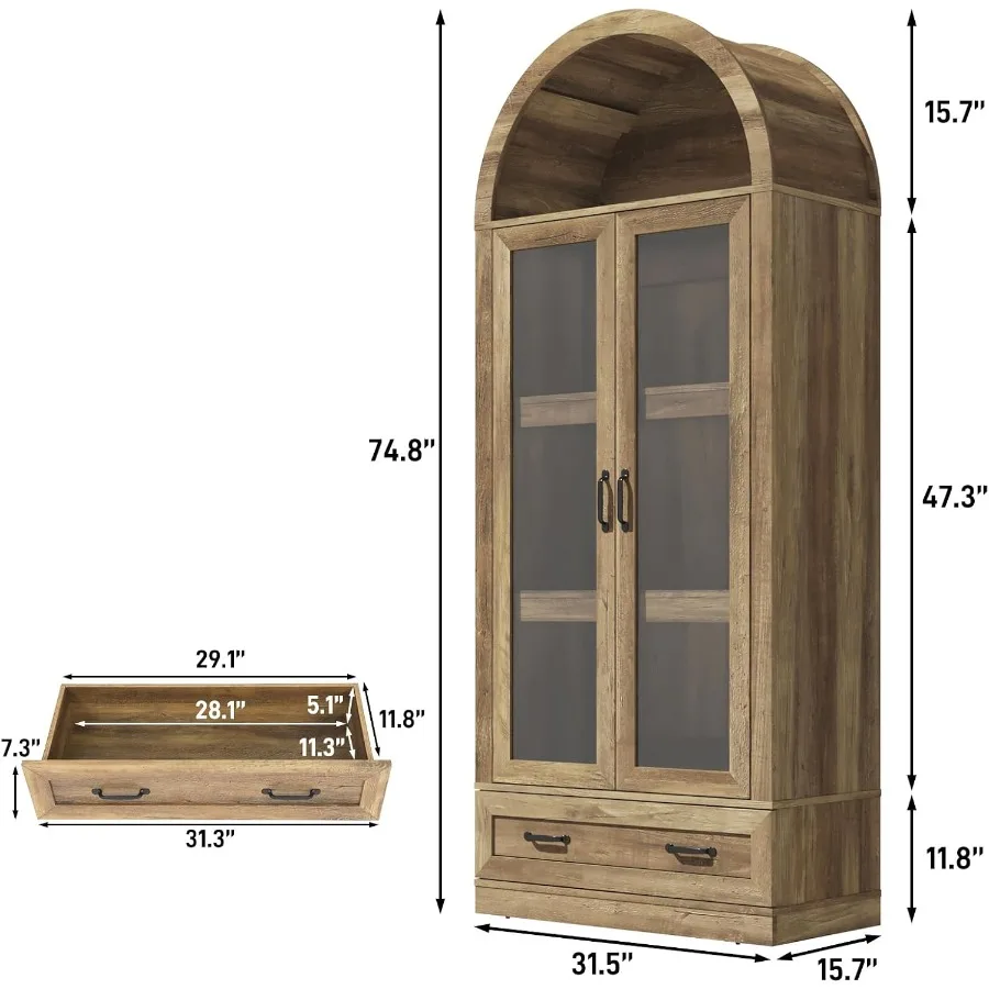 75 Tall Arched Kitchen Pantry Cabinet for Modern Farmhouse Kitchens, Steel Pipe Construction, Black Finish, Load-Bearing Space-
